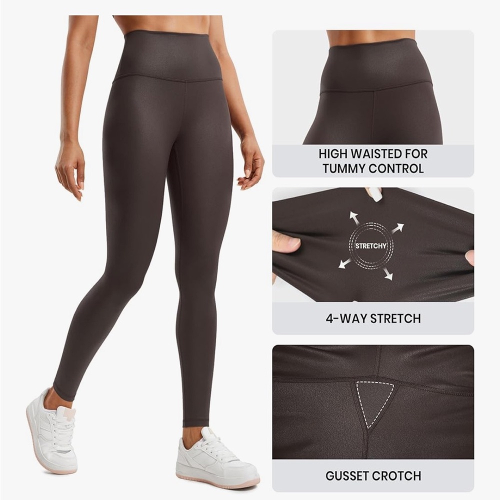 CRZ YOGA Butterluxe Matte Faux Leather Leggings 28" - High Waisted Stretch - Picture 3 of 6